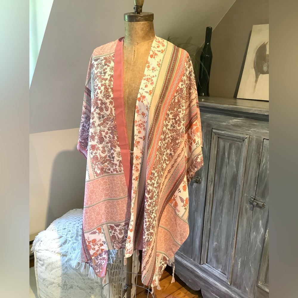 Floral Pink and White Kimono or cover up